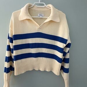 Pistola V-Neck Sweater in Cream and Blue Stripes